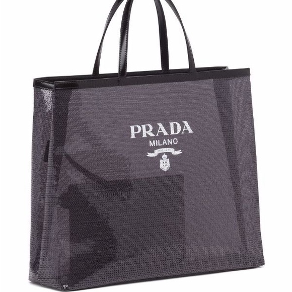 NWT Prada Sequined Logo Print Mesh Tote Bag - Picture 3 of 15